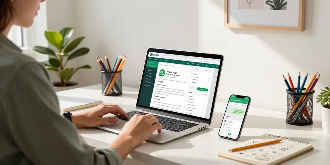 Engaged user on WhatsApp網頁版 in a modern home office setting, showcasing productivity and communication.