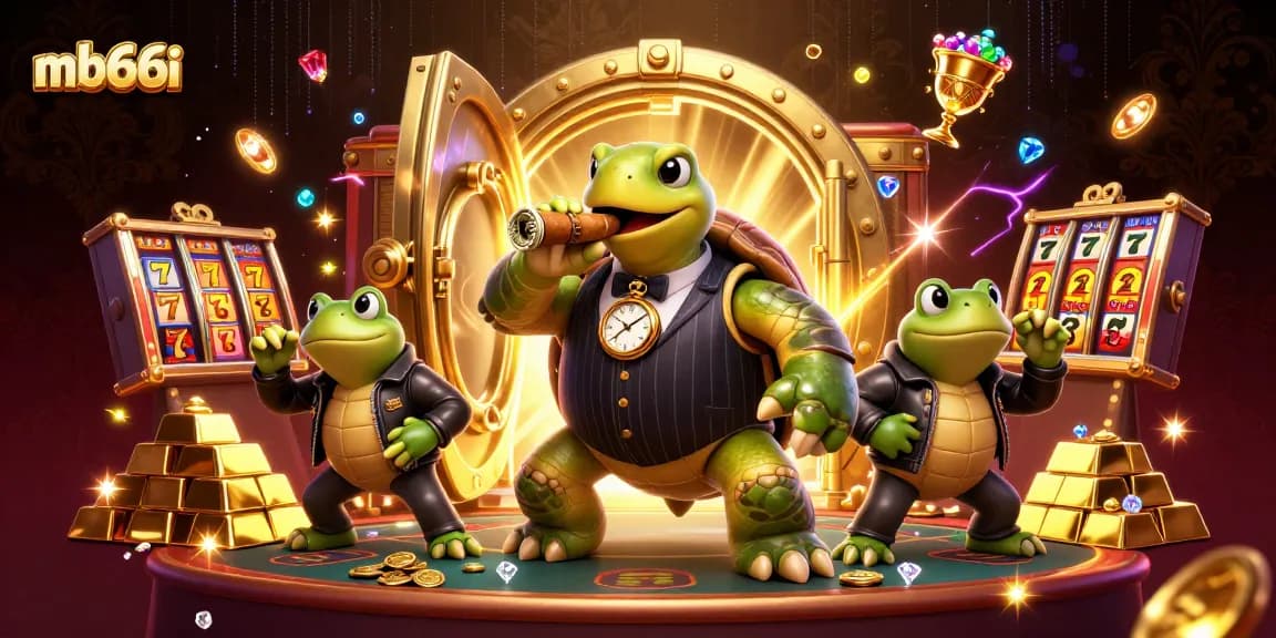 Experience the thrilling action of mb66i with a colorful 3D casino scene featuring a snapping turtle and his bullfrog enforcers.