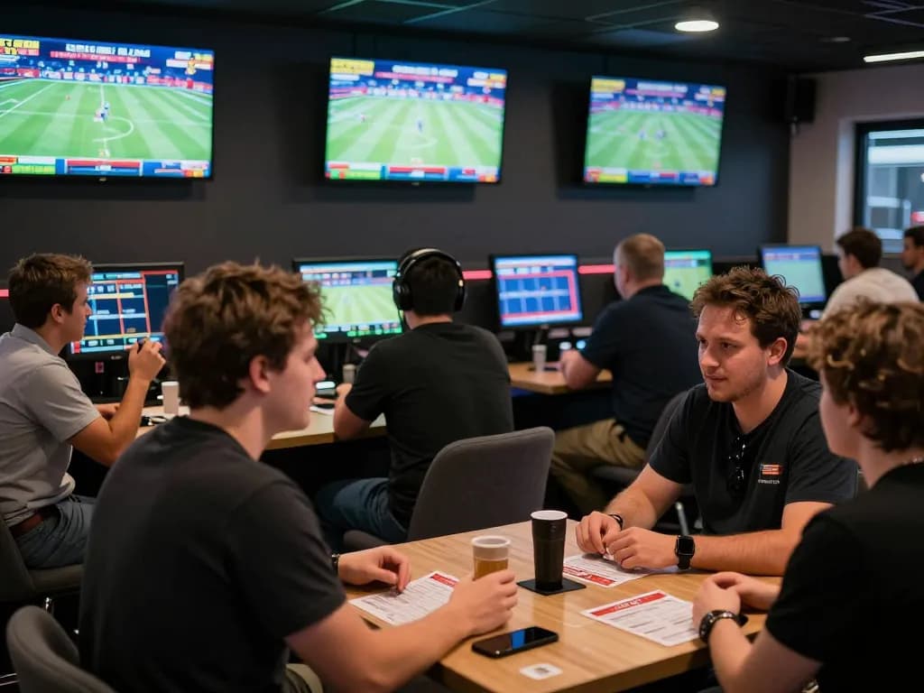 F168 sports betting lounge with active bettors placing wagers on live games.