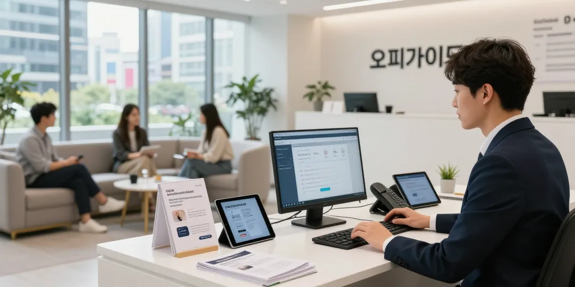 Consultant providing 오피가이드 services in welcoming urban office setting.