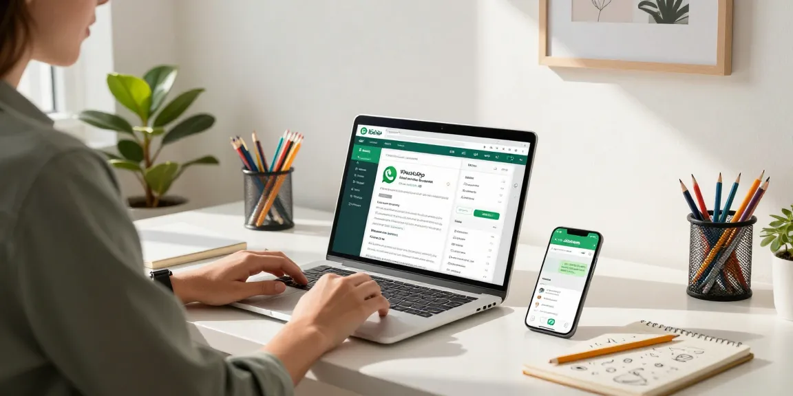 Engaged user on WhatsApp網頁版 in a modern home office setting, showcasing productivity and communication.