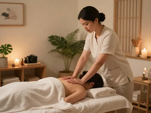 Experience the calming atmosphere of 동작출장안마 with a soothing home massage scene featuring a professional therapist.