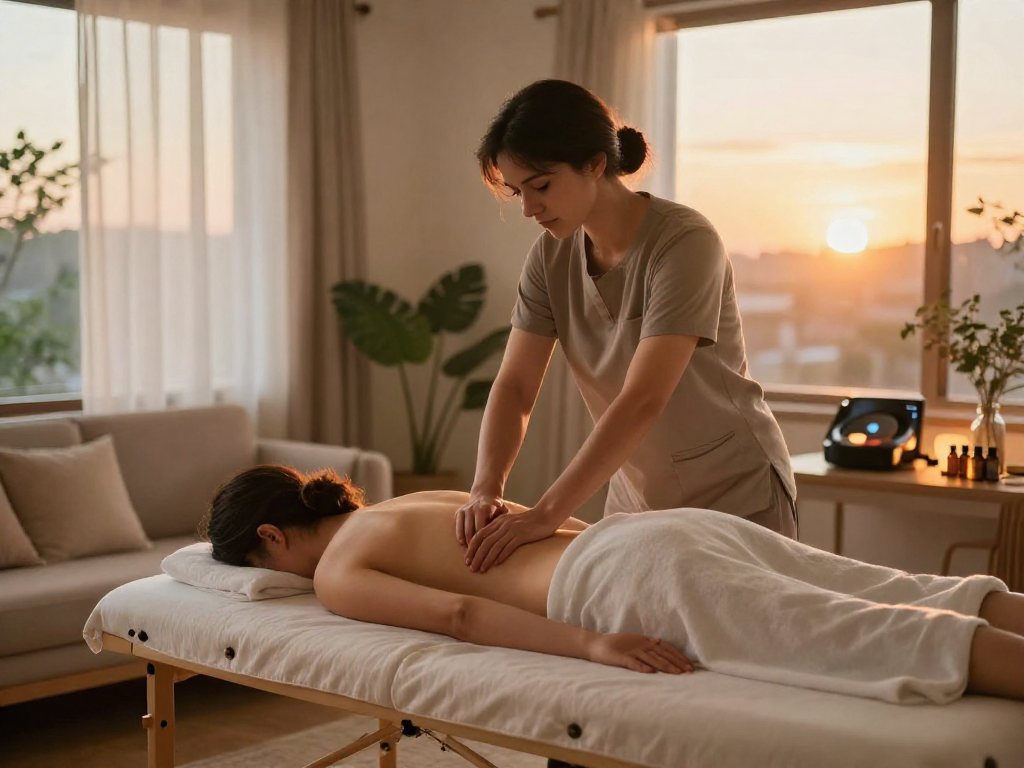 Experience soothing 은평구출장마사지 in a calming home environment with essential oils and natural light.