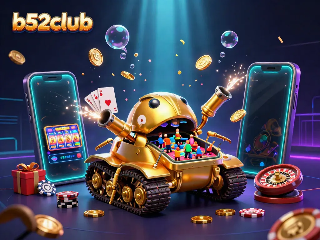 Experience thrilling gameplay at b52club with a vibrant casino scene inside a golden beetle tank.