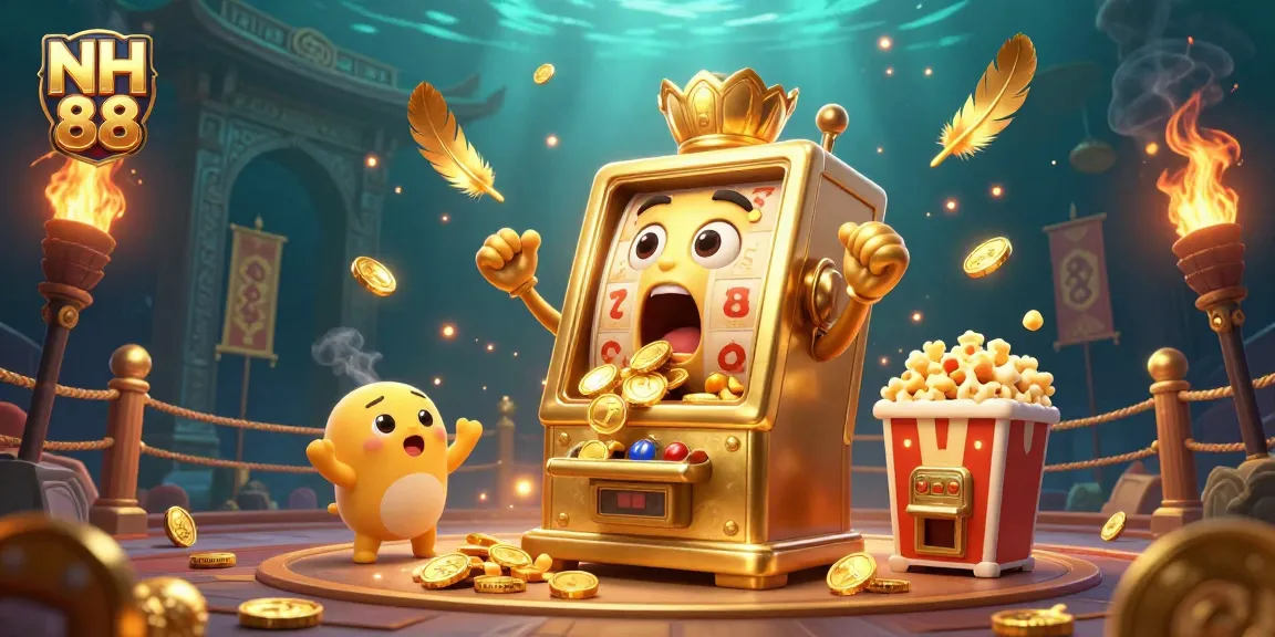 Experience NH 88's exciting jackpot moment with a lively golden slot machine and cheering characters!