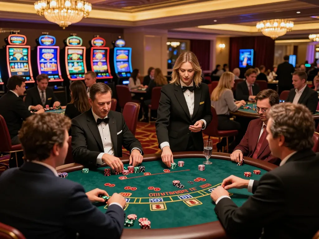 Engaging gameplay scene at a luxurious casino highlighting the excitement of tr88 bet with vibrant tables and players.