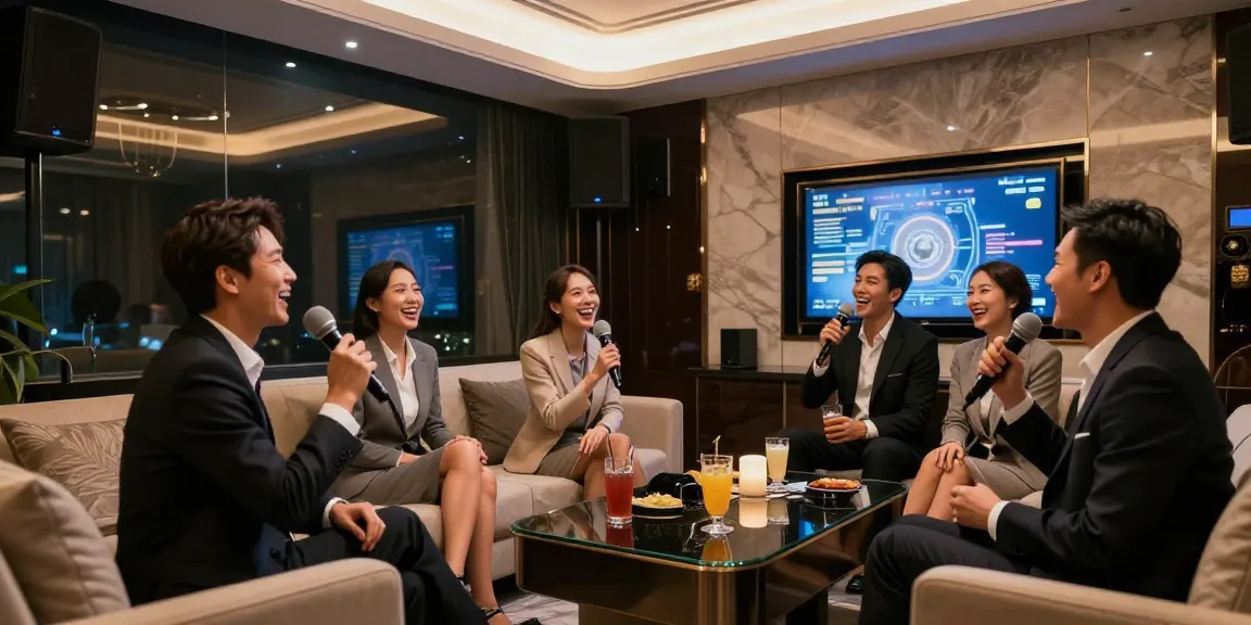 강남쩜오의 고급스러운 프라이빗 노래방 내부, 전문가들이 즐거운 시간을 보내고 있는 모습