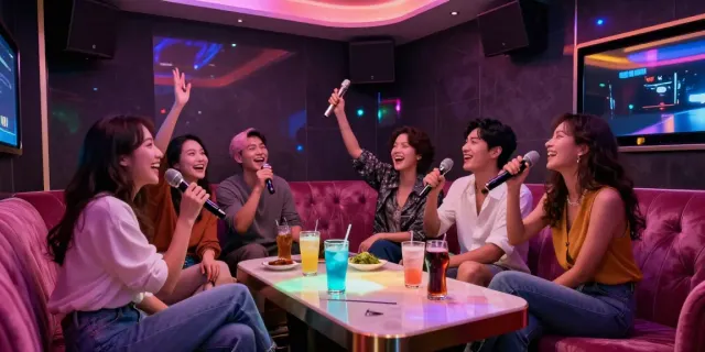 강남도파민 가라오케에서 친구들과 즐거운 시간을 보내는 장면