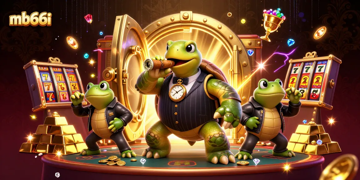 Experience the thrilling action of mb66i with a colorful 3D casino scene featuring a snapping turtle and his bullfrog enforcers.
