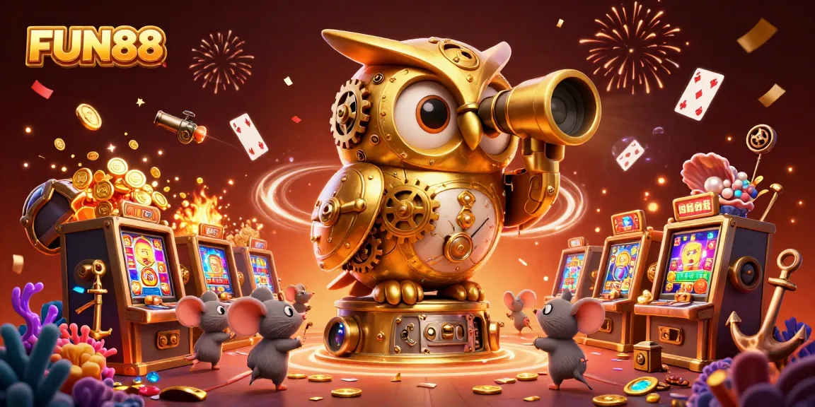 Engage in thrilling fun at FUN88's vibrant casino scene with energetic characters and treasure.